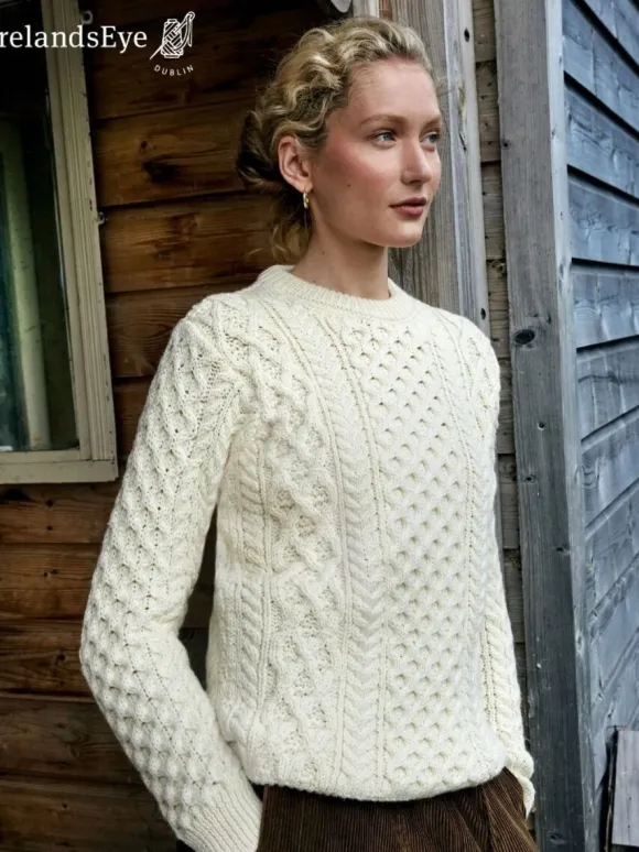 Online Sweater Shop Unisex Heavyweight Aran Sweater - Natural