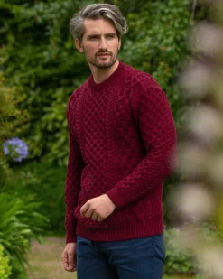 Hot Sweater Shop Unisex Heavyweight Aran Sweater Claret