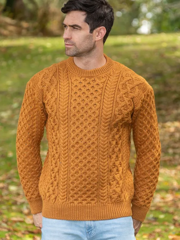Sale Sweater Shop Unisex Heavyweight Aran Sweater - Golden Ochre