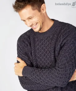 Fashion Sweater Shop Unisex Heavyweight Aran Sweater - Navy Marl