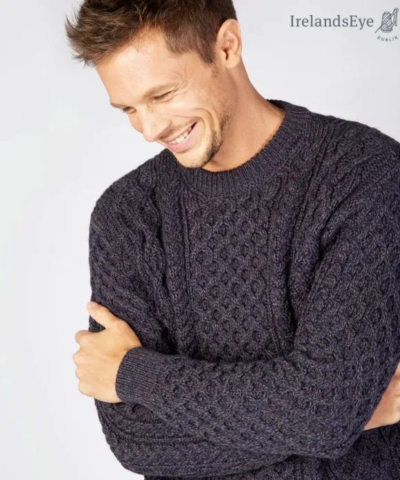 Fashion Sweater Shop Unisex Heavyweight Aran Sweater - Navy Marl