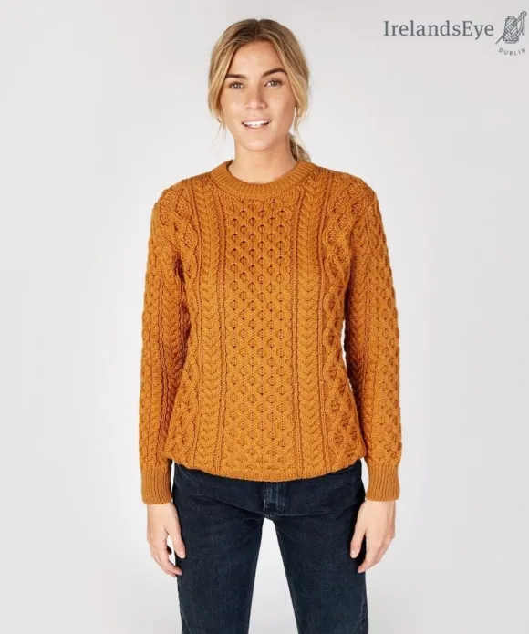 Discount Sweater Shop Unisex Heavyweight Aran Sweater Golden Ochre