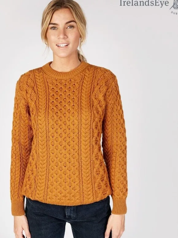 Discount Sweater Shop Unisex Heavyweight Aran Sweater Golden Ochre