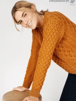 Discount Sweater Shop Unisex Heavyweight Aran Sweater Golden Ochre