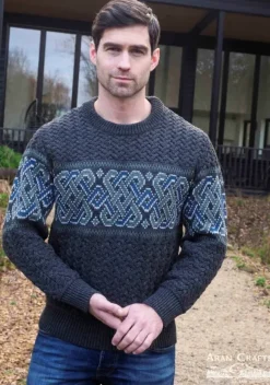 Sale Sweater Shop Unisex Jacquard Crew 100% Merino Wool Charcoal