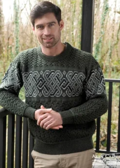 Online Sweater Shop Unisex Jacquard Crew 100% Merino Wool Army