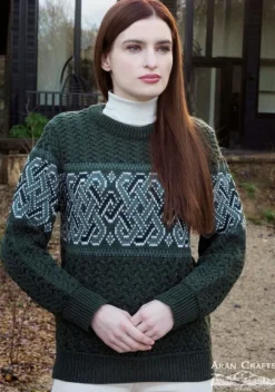 Online Sweater Shop Unisex Jacquard Crew 100% Merino Wool Army
