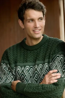 Online Sweater Shop Unisex Jacquard Crew 100% Merino Wool Army