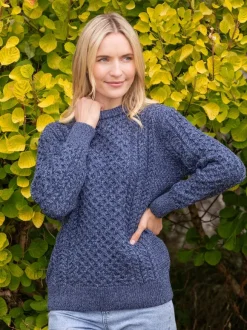 Outlet Sweater Shop Unisex Merino Wool Aran Sweater Denim Marl