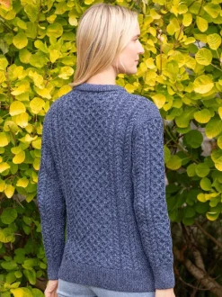 Outlet Sweater Shop Unisex Merino Wool Aran Sweater Denim Marl