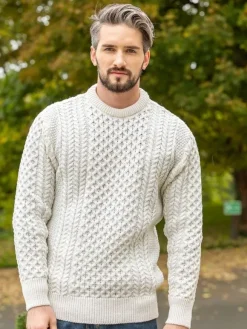 Fashion Sweater Shop Unisex Merino Wool Aran Sweater - Natural