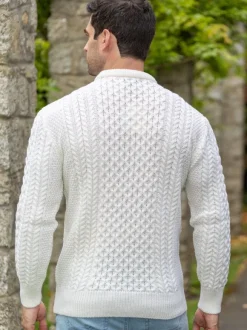 Fashion Sweater Shop Unisex Merino Wool Aran Sweater - Natural