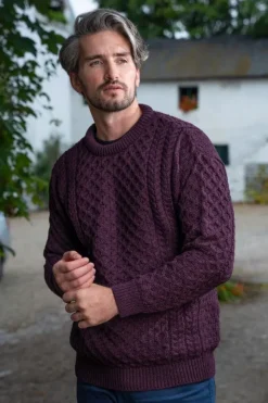 Sale Sweater Shop Unisex Merino Wool Aran Sweater Damson