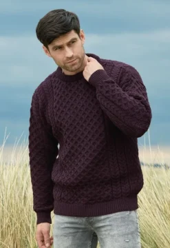 Sale Sweater Shop Unisex Merino Wool Aran Sweater Damson