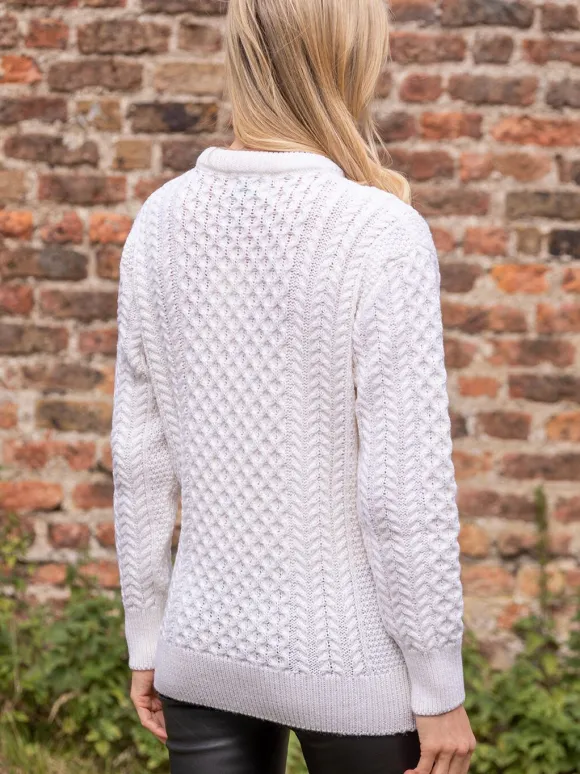 Outlet Sweater Shop Unisex Merino Wool Aran Sweater Natural