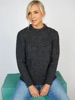 New Sweater Shop Unisex Merino Wool Aran Sweater - Slate Grey