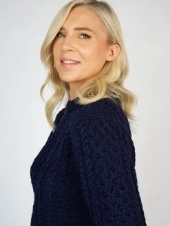 Clearance Sweater Shop Unisex Merino Wool Aran Sweater Deep Water Blue