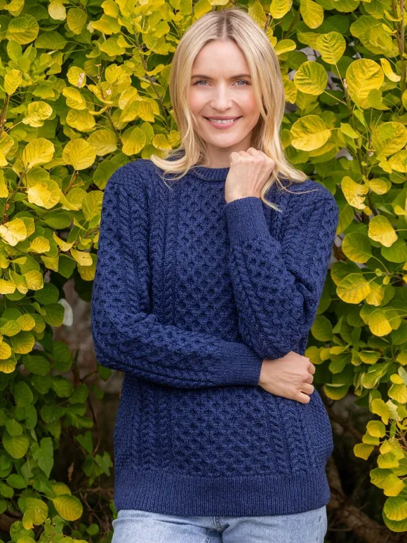 Clearance Sweater Shop Unisex Merino Wool Aran Sweater Deep Water Blue