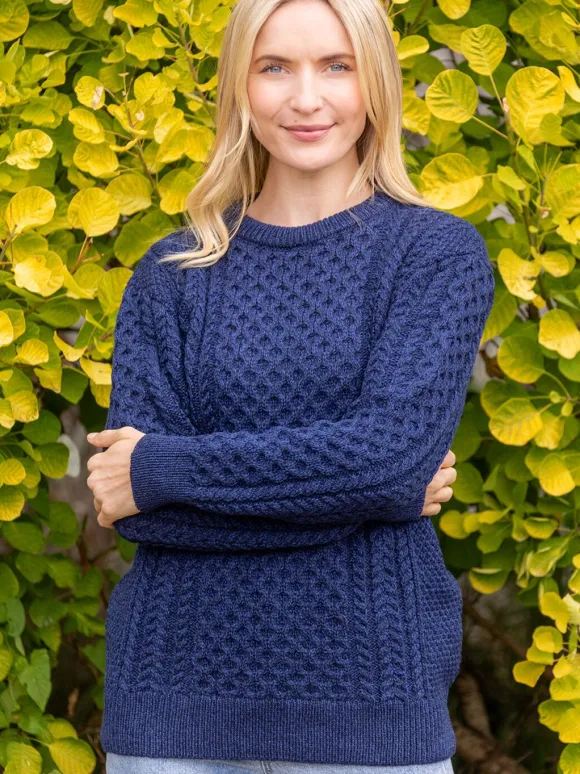 Clearance Sweater Shop Unisex Merino Wool Aran Sweater Deep Water Blue