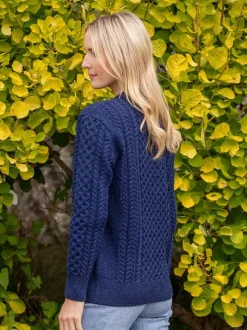 Clearance Sweater Shop Unisex Merino Wool Aran Sweater Deep Water Blue