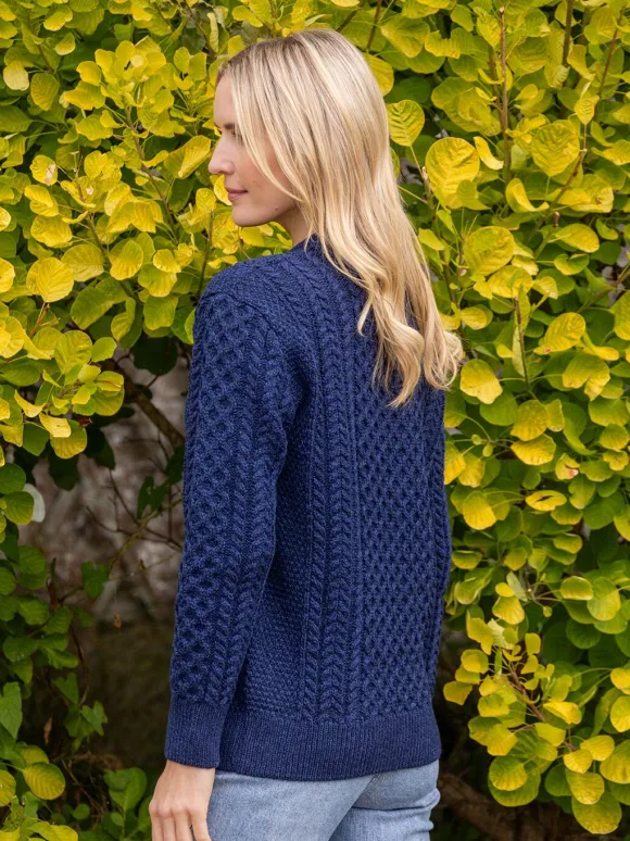 Clearance Sweater Shop Unisex Merino Wool Aran Sweater Deep Water Blue