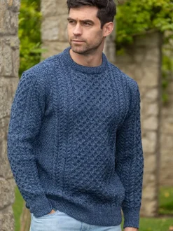 Clearance Sweater Shop Unisex Merino Wool Aran Sweater Denim Marl