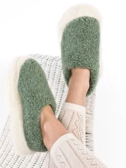 Clearance Sweater Shop Unisex Merino Wool Slippers Green