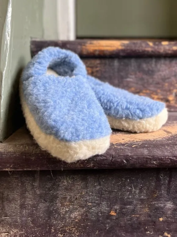 New Sweater Shop Unisex Merino Wool Slippers Light Blue