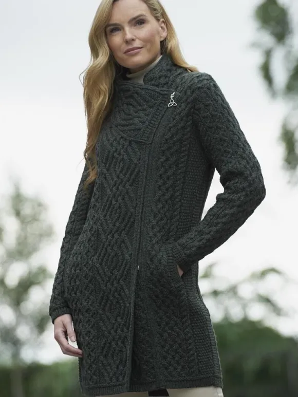 Sale Sweater Shop Womens Aran sweater Coat side zip