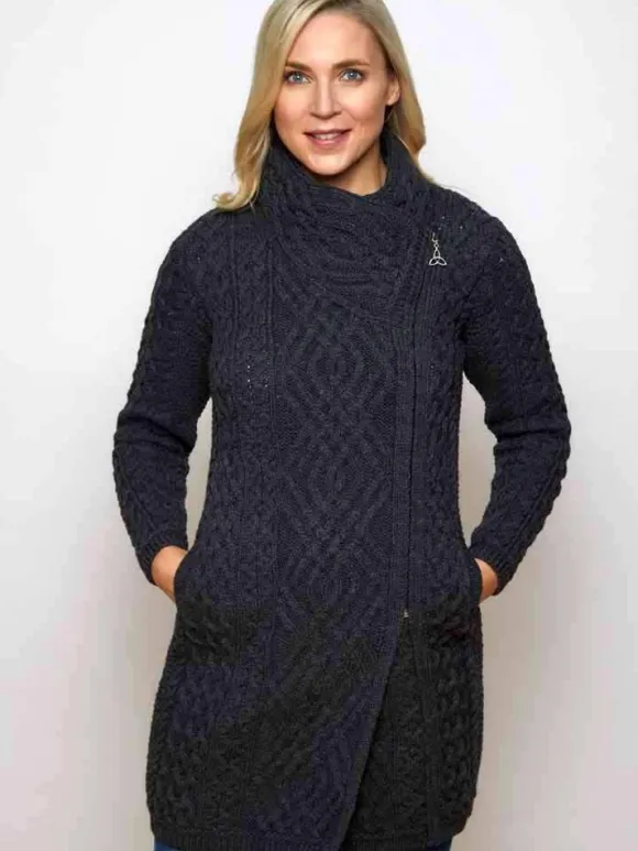 Sale Sweater Shop Womens Aran sweater Coat side zip