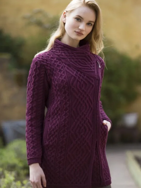 Sale Sweater Shop Womens Aran sweater Coat side zip