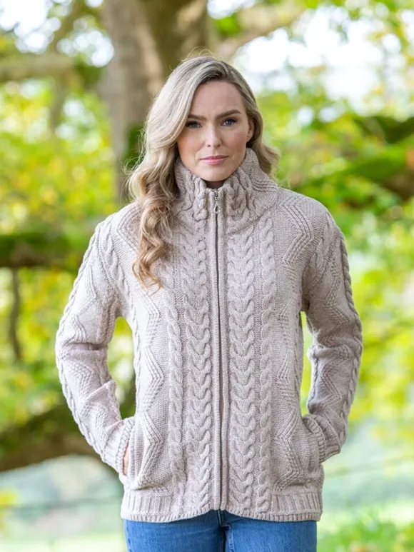 Clearance Sweater Shop Womens Cable Knit Cardigan with Claddagh Zip