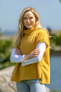 Hot Sweater Shop Wool & Cashmere Short Sleeve Sweater Mustard (One Size)