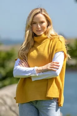 Hot Sweater Shop Wool & Cashmere Short Sleeve Sweater Mustard (One Size)