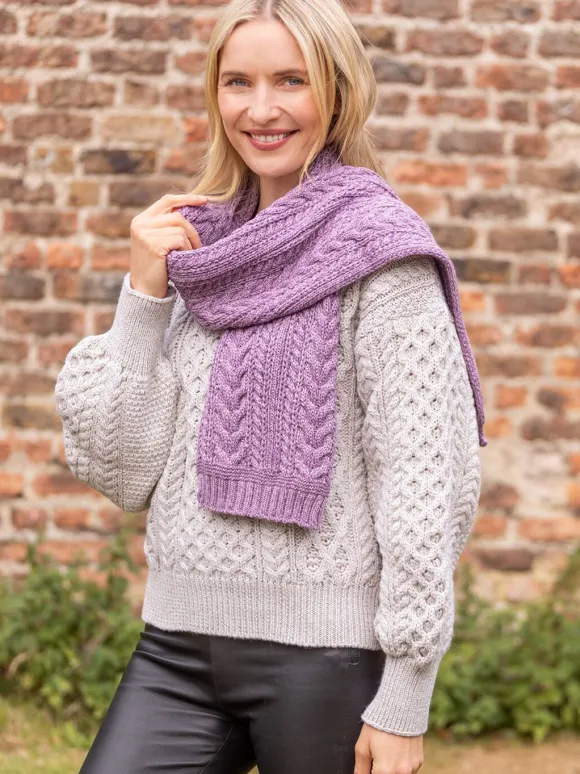 New Sweater Shop Wool and Cashmere Aran Scarf Lavender