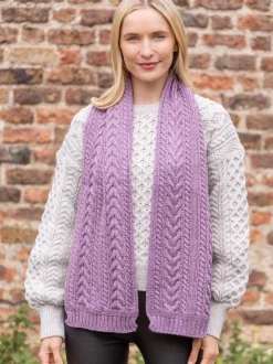 New Sweater Shop Wool and Cashmere Aran Scarf Lavender