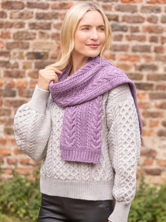 New Sweater Shop Wool and Cashmere Aran Scarf Lavender