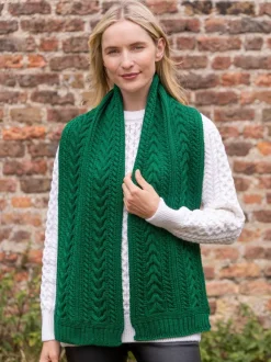 Online Sweater Shop Wool and Cashmere Aran Scarf Green