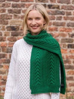 Online Sweater Shop Wool and Cashmere Aran Scarf Green