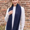 Hot Sweater Shop Wool and Cashmere Aran Scarf Navy