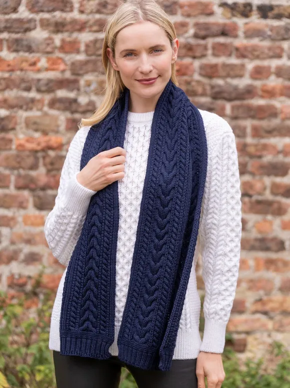 Hot Sweater Shop Wool and Cashmere Aran Scarf Navy
