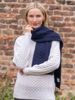 Hot Sweater Shop Wool and Cashmere Aran Scarf Navy