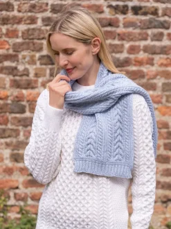 Online Sweater Shop Wool and Cashmere Aran Scarf Sky Blue