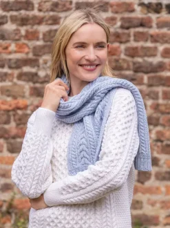 Online Sweater Shop Wool and Cashmere Aran Scarf Sky Blue