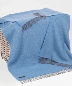 Fashion Sweater Shop Wool and Cashmere Blue Herringbone Throw Col: 1403