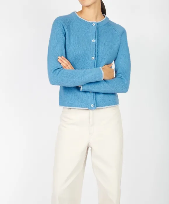 Fashion Sweater Shop Wool and Cashmere Cardigan Azure Blue