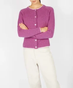 Best Sweater Shop Wool and Cashmere Cardigan Pink Berry