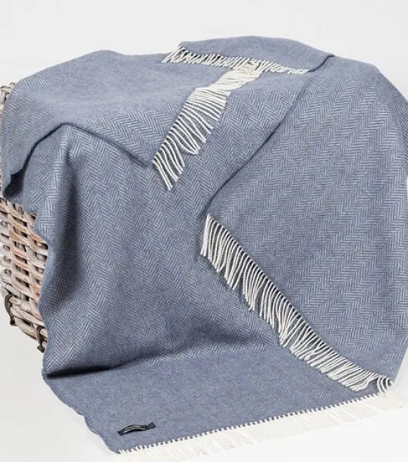 Clearance Sweater Shop Wool and Cashmere Dusty Blue Herringbone Col:1476