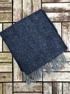 New Sweater Shop Wool and Cashmere Herringbone Scarf - Navy 2425