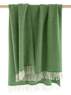 Outlet Sweater Shop Wool and Cashmere Herringbone Throw Green Col.1491